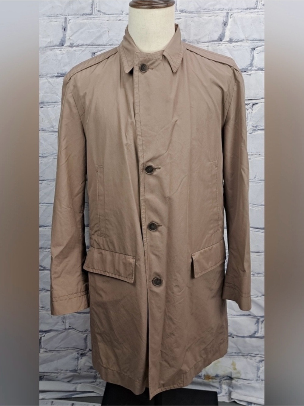 Boss Men's Beige Single-Breasted Trench Coat